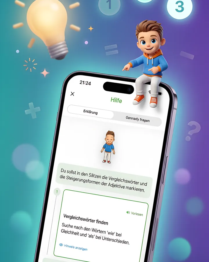 Gennady App: Hilfe-Ansicht mit einer Erklärung in nummerierten Schritten
