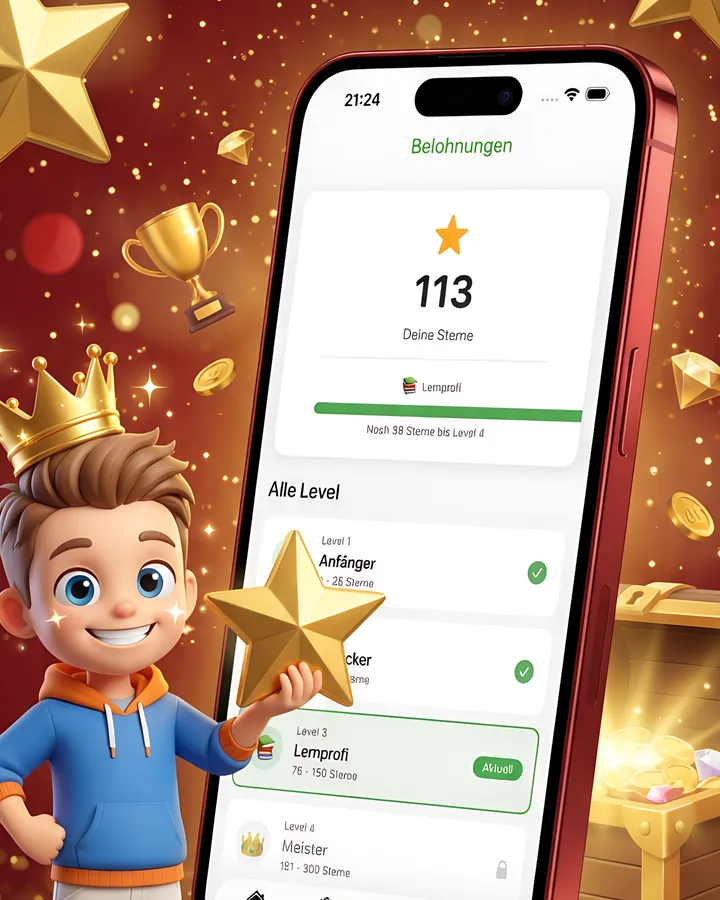 Gennady App: Belohnungen-Bildschirm mit Sternestand und Level