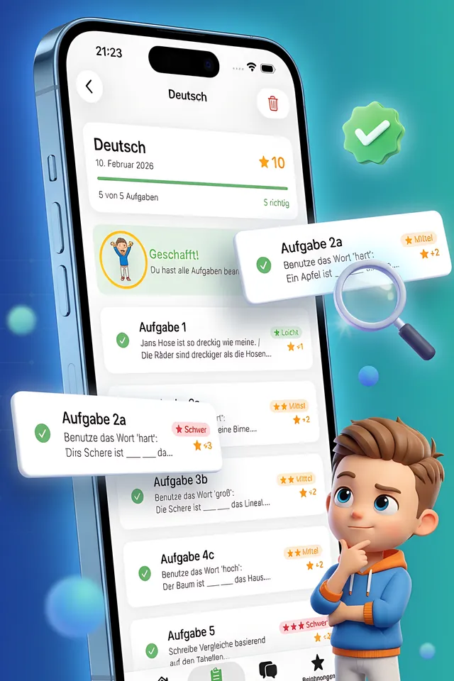 Gennady App: Aufgabenliste eines fotografierten Arbeitsblatts